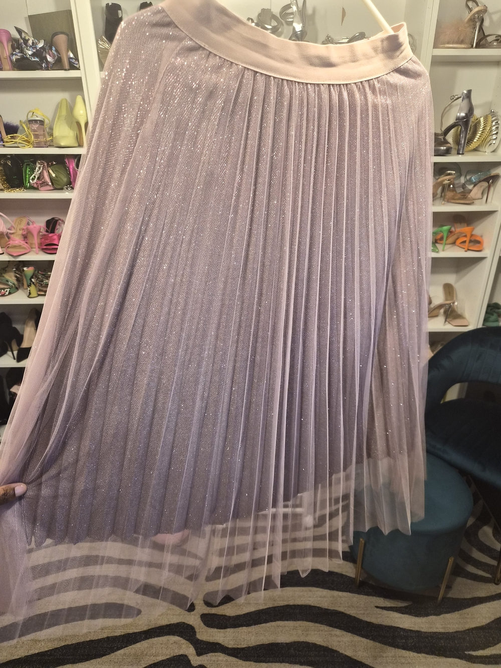 Pleated Lavender Sparkle Midi Skirt